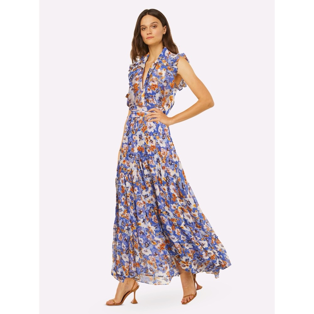 MISA Los Angeles Trina Blue Pansy Floral Sleeveless Maxi Dress BRAND NEW Size XS